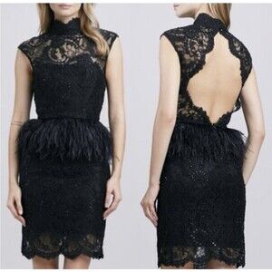 Alice + Olivia Black Lace Backless Dress
